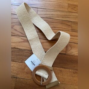 Cream Woven Belt with Wooden Buckle